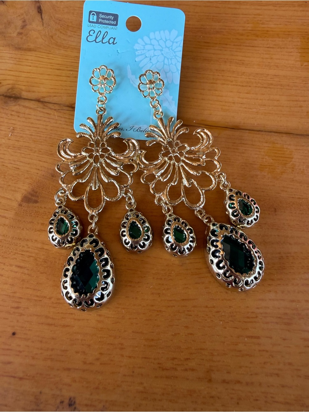 Ella chandelier earrings with green stones